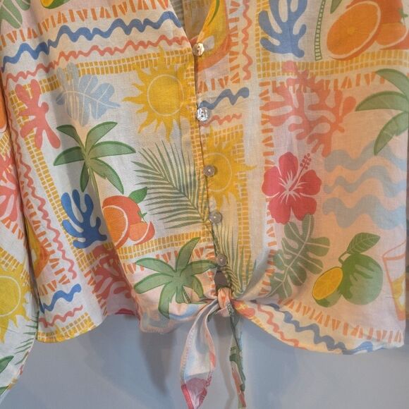 C&C‎ CALIFORNIA Summer Tropical Linen Blend Dolman Sleeve Boxy Crop Top Size Med - Picture 4 of 5
